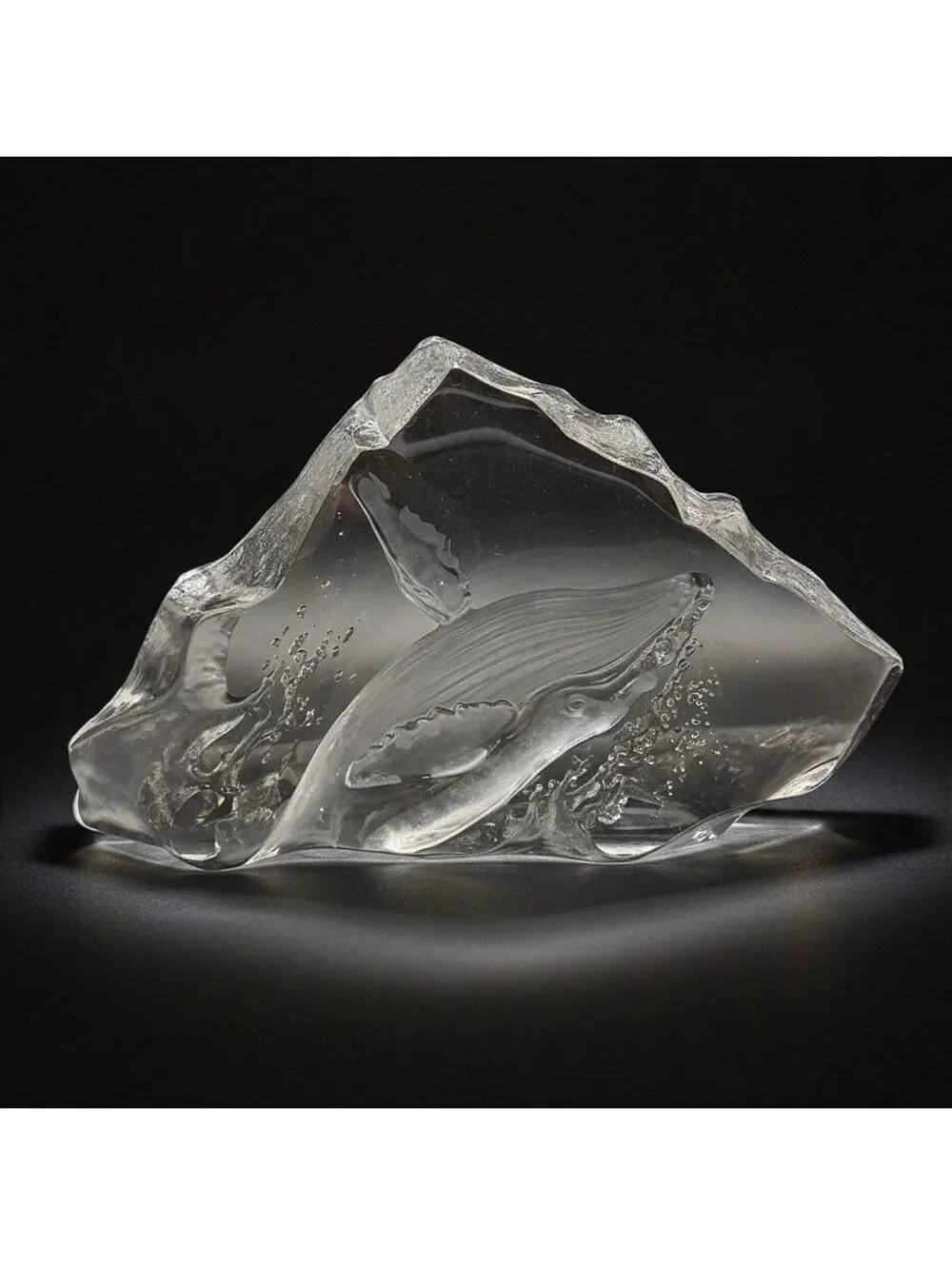 Rare Mats Jonasson Maleras Sweden Crystal Humpback Whale Sculpture Signed 9